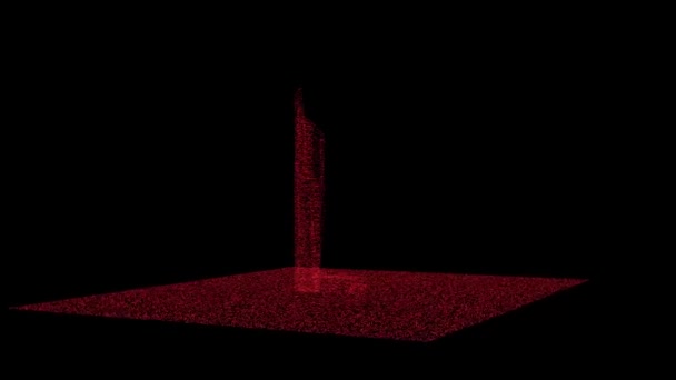 Hamra Tower Rotates Black Background Object Consisting Red Flickering Particles — Video Stock