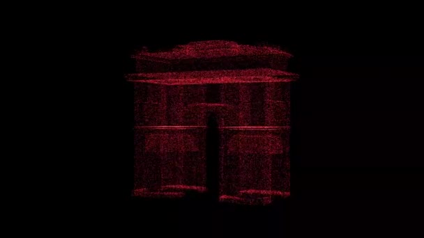 Arc Triomphe Ruota Sfondo Nero Oggetto Costituito Particelle Rosse Tremolanti — Video Stock