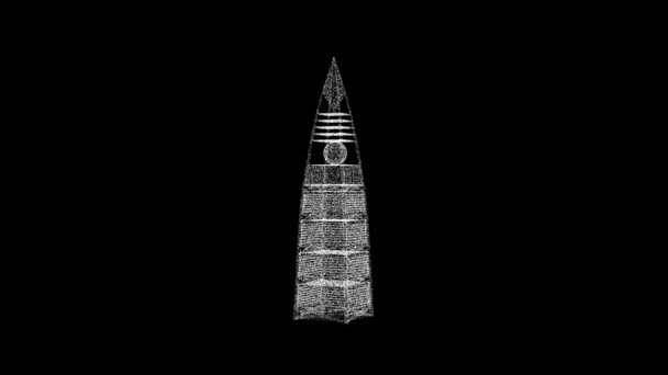 Faisaliyah Tower Otáčí Černém Pozadí Objekt Sestávající Bílých Blikajících Částic — Stock video