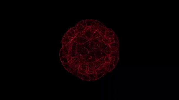 Abstract Alien Sphere Rotates Black Background Object Consisting Red Flickering — Vídeo de Stock