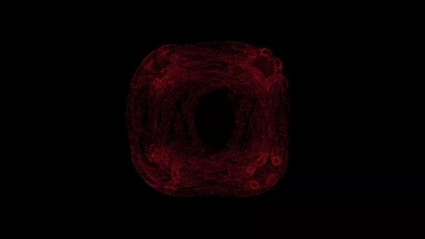 Abstract Alien Cube Rotates Black Background Object Consisting Red Flickering — Video Stock