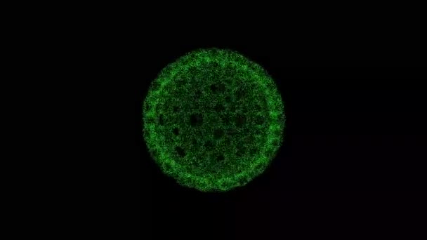 Abstract Sphere Holes Rotates Black Background Object Consisting Green Flickering — Stock video