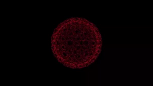 Abstract Sphere Holes Rotates Black Background Object Consisting Red Flickering — Stockvideo