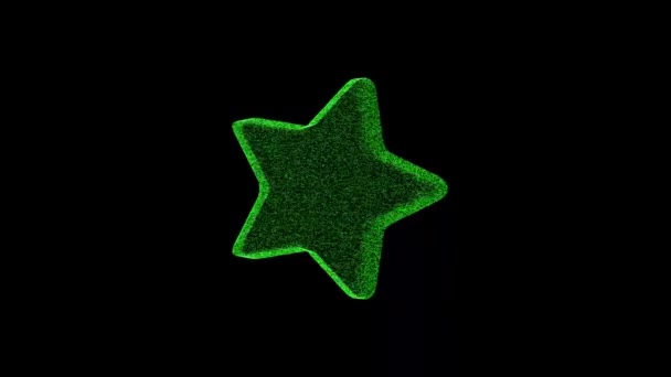 Star Rotates Black Background Object Consisting Green Flickering Particles Fps — Vídeo de stock