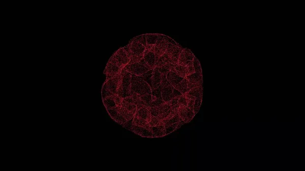 3D abstract alien sphere on black background. Object consisting of red flickering particles. Science concept. Abstract bg for title, presentation. Screensaver. 3D animation