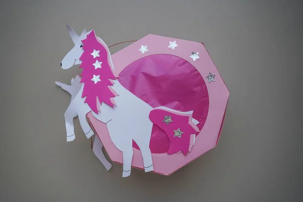 magic pink paper horse, colorful pony, fairy unicorns, paper Christmas tree toy, home halloween decor, decoration for holidays, happy halloween