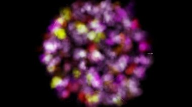 Abstract iridescent colored octahedron on a background of round multi-colored bokeh. Technology motion background. Seamless looping. Copy space for greet inscription. 60 fps 3D rendering.