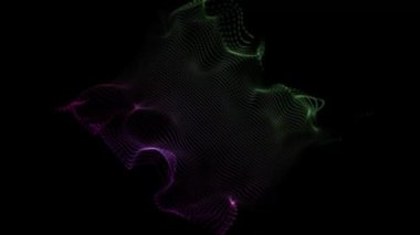 Colorful Green and Purple Wavy Particle Surface on Black Background. Technology or Science Banner. Particles with DOF Effect. 60 fps 3D rendering.