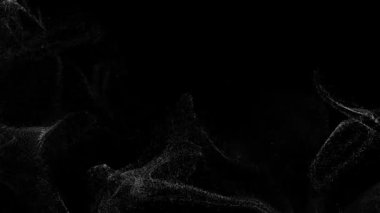 A riot of white particles on a black background. Space storm. 60 fps 3D rendering.