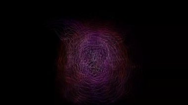 Multi-colored threads smoothly wriggle in the shape of a ball. Cosmic Tangle on black background. Bg for advertising, educational video of particle movement, cosmic phenomenon. 60 fps 3D animation.