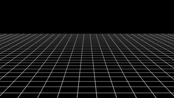 技术线框景观 透视网格 数字空间 黑色背景上的白色网眼 Fps 3D渲染 — 图库视频影像