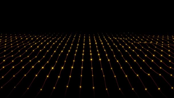抽象的黄色发光线 能量的光芒 来自粒子和点的神奇的波浪 抽象的背景 运动的设计 Fps 3D渲染 — 图库视频影像
