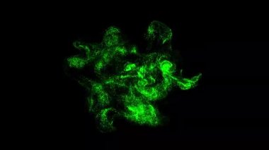 Two cubes of dots collide and mix in a turbulent stream of particles. Chaotic collision of objects and interpenetration. Scientific demonstration of diffusion. 60 fps 3D rendering.