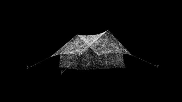 Tourist Tent Rotates Black Object Dissolved White Flickering Particles Fps — Video Stock
