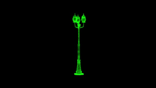 Old Street Triple Lamp Rotates Black Object Dissolved Green Flickering — Stock Video