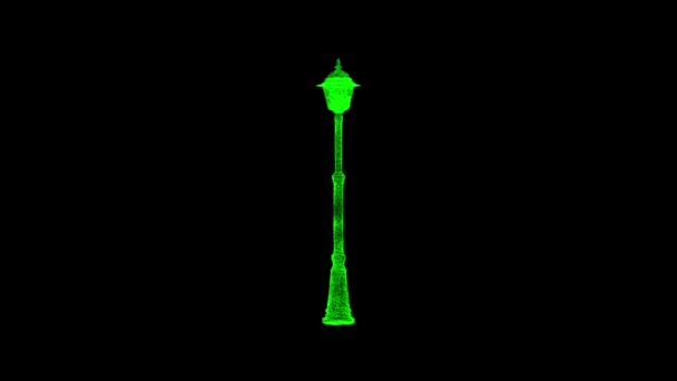 Old Street Lamp Rotates Black Object Dissolved Green Flickering Particles — Stock video