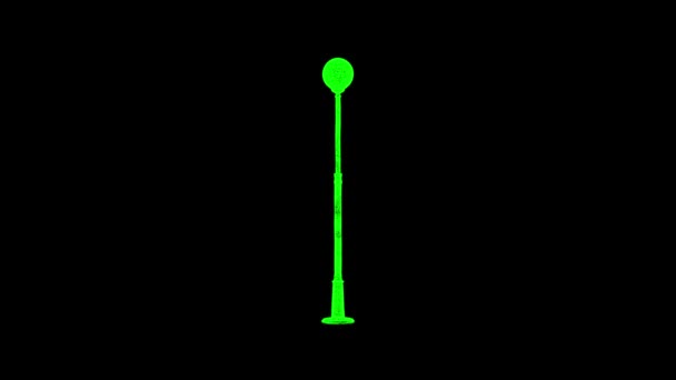 Street Lamp Rotates Black Object Dissolved Green Flickering Particles Fps — Video Stock