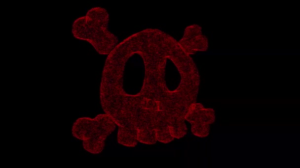 Poison Skull Bones Rotates Black Object Dissolved Red Flickering Particles — Stockvideo
