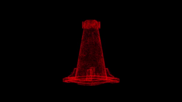Cone Tráfego Gira Preto Objeto Dissolvido Partículas Cintilantes Vermelhas Fps — Vídeo de Stock