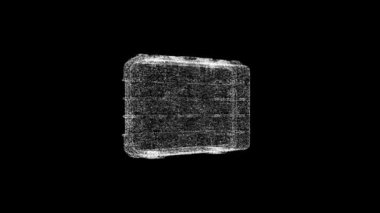 Üç boyutlu iş dosyası siyah bg 'de dönüyor. Nesne erimiş beyaz parçacıklar 60 FPS. İş arkaplanı. Bilim konsepti. Soyut bg başlığı, sunum. Holografik ekran koruyucu. 3 Boyutlu Canlandırma.