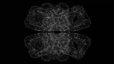 3D soyut çiçek siyah bg üzerinde döner. Nesne erimiş beyaz parçacıklar 60 FPS. İş arkaplanı. Bilim konsepti. Soyut bg başlığı, sunum. Holografik ekran koruyucu. 3 Boyutlu Canlandırma.