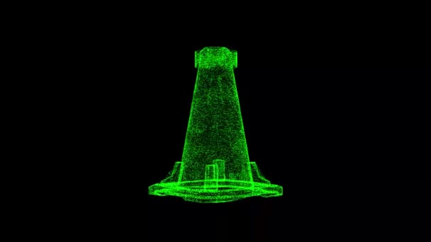 Traffic Cone Rotates Black Object Dissolved Green Flickering Particles Fps — Stock video