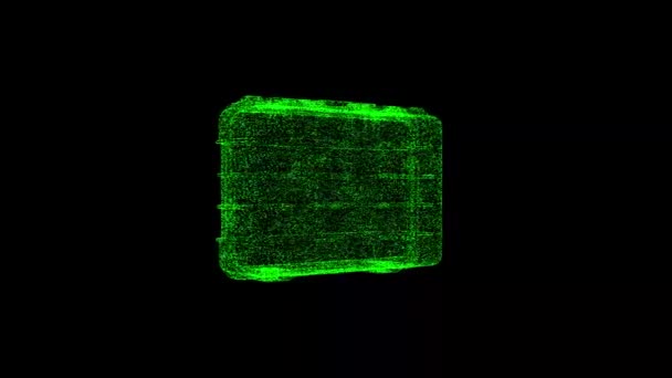 Business Case Rotates Black Object Dissolved Green Flickering Particles Fps — Video Stock