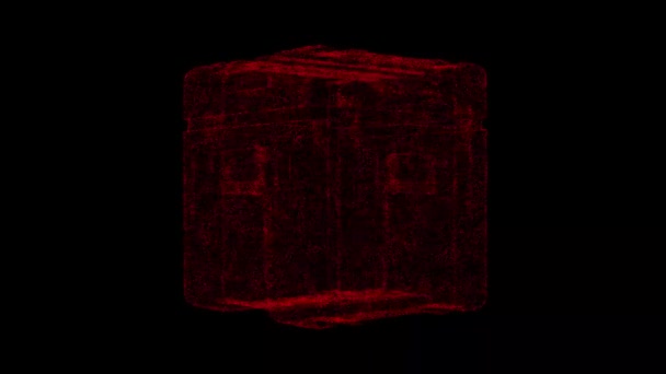 Futuristic Box Rotates Black Object Dissolved Red Flickering Particles Fps — Vídeo de stock