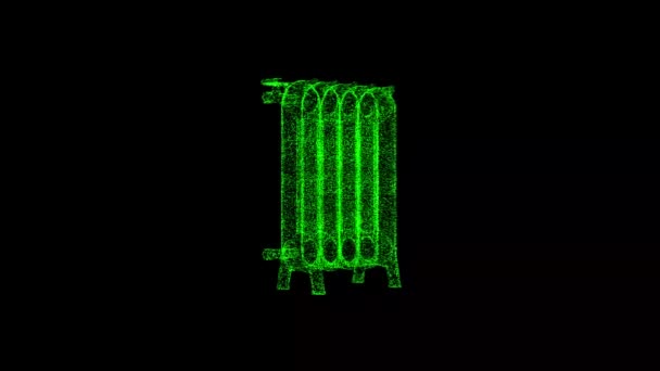 Retro Radyatör Siyah Dönüyor Nesne Çözünmüş Yeşil Parçacıklar Fps Arkaplanı — Stok video