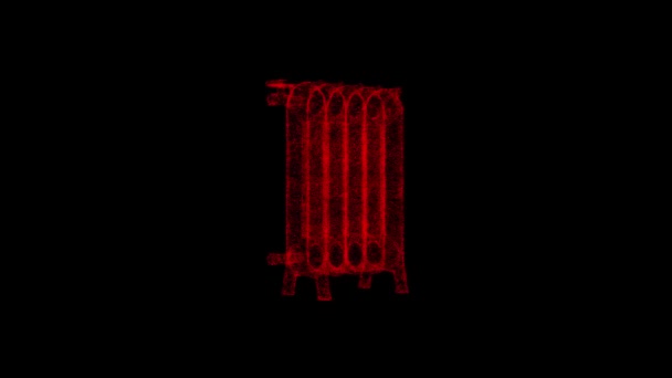 Retro Radiator Rotates Black Object Dissolved Red Flickering Particles Fps — Stock Video