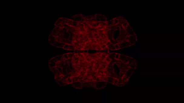 Abstract Flower Rotates Black Object Dissolved Red Flickering Particles Fps — Stockvideo