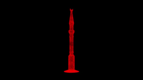 Minaret Otáčí Černém Objekt Rozpuštěné Červené Blikající Částice Fps Obchodní — Stock video