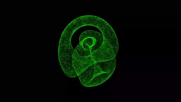 Knoten Rotiert Auf Schwarzem Hintergrund Objekt Löste Grün Flackernde Teilchen — Stockvideo