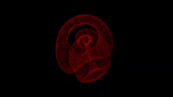 Knoten Rotiert Auf Schwarzem Hintergrund Objekt Löste Rot Flackernde Teilchen — Stockvideo