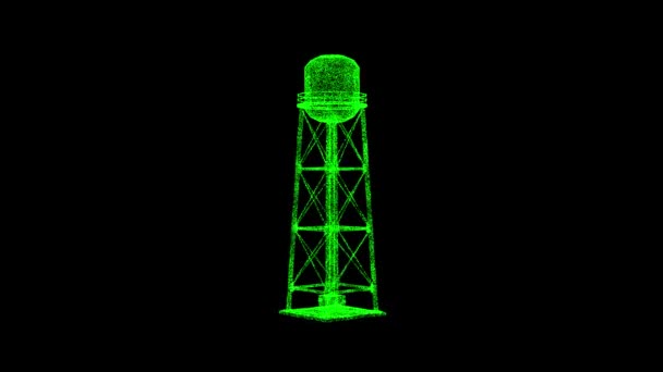Wieża Wodna Obraca Się Czarnej Kuli Obiekt Rozpuszcza Zielone Migoczące — Wideo stockowe