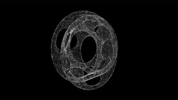 Figura Spaziale Ruota Nero Oggetto Sciolto Bianco Sfarfallio Particelle Fps — Video Stock
