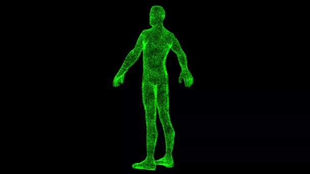 Frankenstein Rotates Black Object Dissolved Green Flickering Particles Fps Business — Stock Video