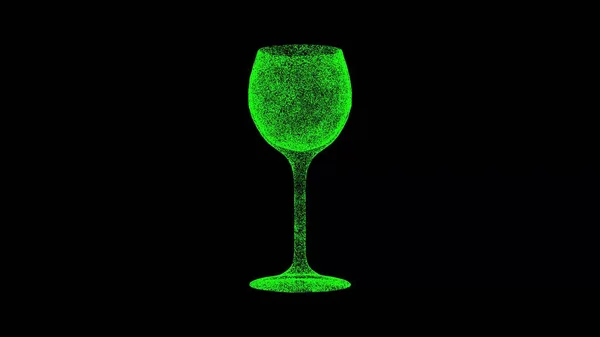 3D glass on black bg. Object dissolved green flickering particles. Business advertising backdrop. Science concept. For title, text, presentation. 3D animation