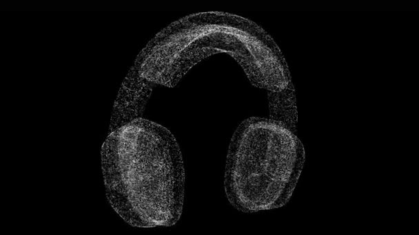 Ακουστικά Περιστρέφεται Μαύρο Αντικείμενο Διαλυμένο Λευκό Τρεμοπαίζει Σωματίδια Fps Επαγγελματικό — Αρχείο Βίντεο