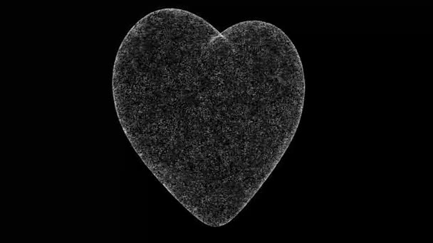 3D心臓は黒い袋で回転します 物体溶解白ちらつき粒子60 Fps ビジネス広告の背景 科学の概念 タイトル テキスト プレゼンテーションのために 3Dアニメーション — ストック動画