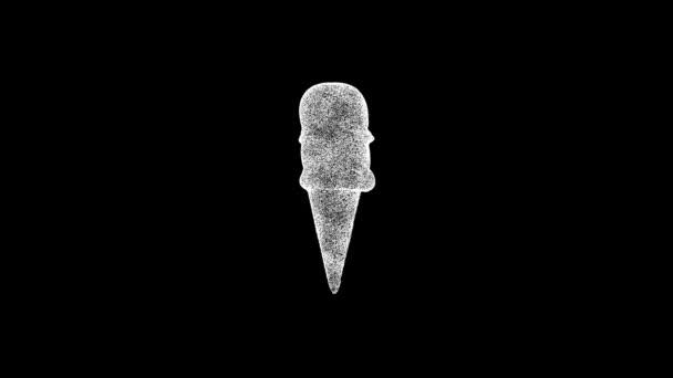 3D冰激凌在黑色方块上旋转 物体溶解了60 Fps的白色闪烁粒子 商业广告背景 科学概念 3D动画 — 图库视频影像