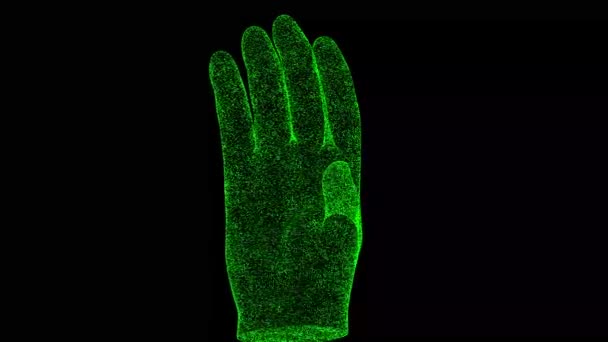 Ανθρώπινη Παλάμη Περιστρέφεται Μαύρο Αντικείμενο Διαλυμένο Πράσινο Τρεμοπαίζει Σωματίδια Fps — Αρχείο Βίντεο