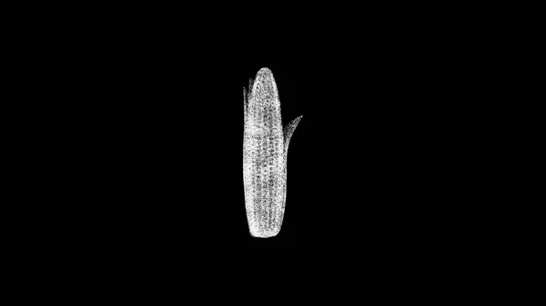 3D玉米从黑色Bg开始 物体溶解了闪烁的白色粒子 商业广告背景 科学概念 3D动画 — 图库照片
