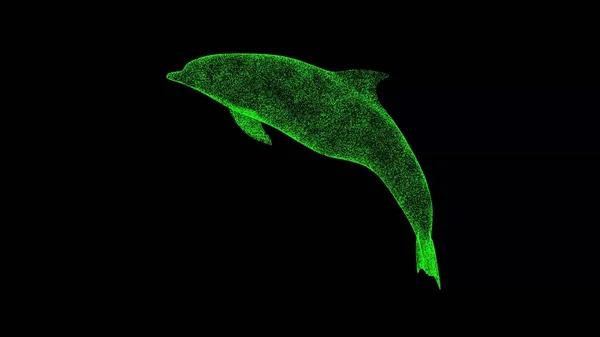 Dolfijn Zwart Opgeloste Groene Flikkerende Deeltjes Zakelijke Reclame Achtergrond Wetenschapsconcept — Stockfoto