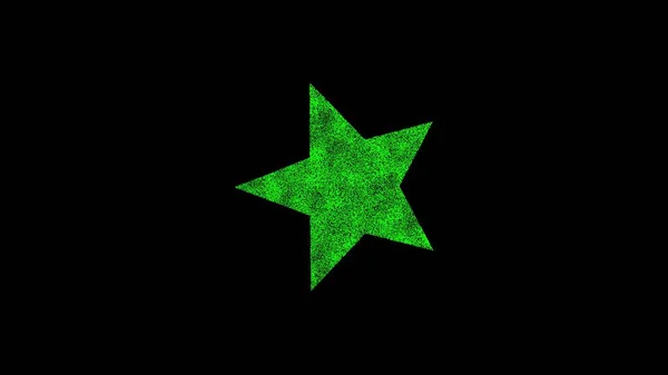 3D明星在黑色Bg上 物体溶解绿色闪烁的粒子 商业广告背景 科学概念 3D动画 — 图库照片