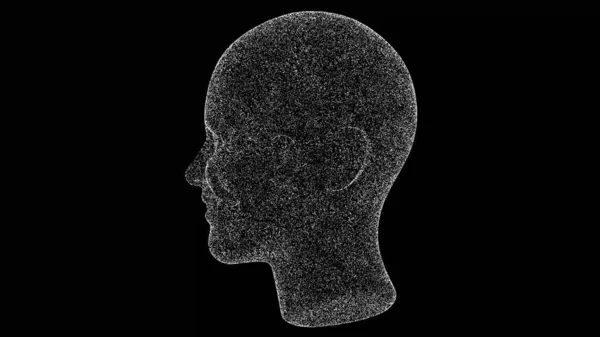 3D人头黑色Bg 物体溶解了闪烁的白色粒子 商业广告背景 科学概念 3D动画 — 图库照片
