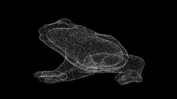 3D青蛙的黑色Bg 物体溶解了闪烁的白色粒子 商业广告背景 科学概念 3D动画 — 图库照片