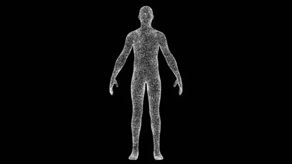 3D人体男子在黑色Bg 物体溶解了闪烁的白色粒子 商业广告背景 科学概念 3D动画 — 图库照片