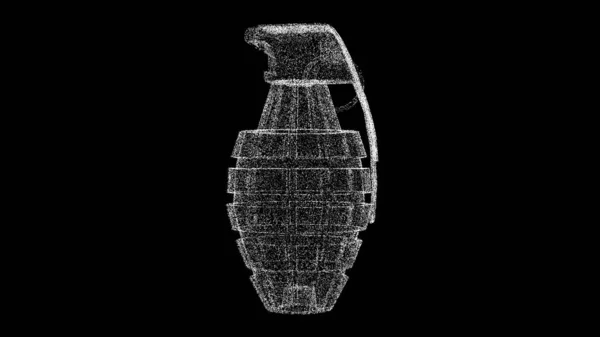 黑色弹夹上的3D手榴弹物体溶解了闪烁的白色粒子 商业广告背景 科学概念 3D动画 — 图库照片