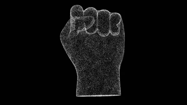 Трехмерный Человеческий Кулак Черном Объект Растворил Белые Мерцающие Частицы Предпосылки — стоковое фото